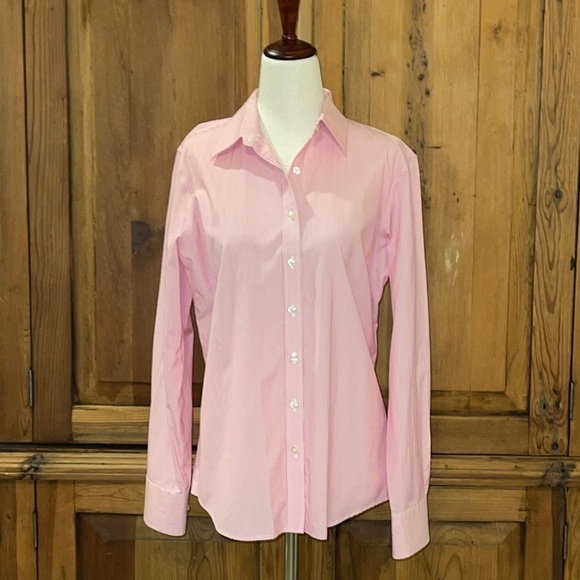 Lands’ End Red striped Cotton Fitted Button Down Shirt/ Blouse Sz. 10 - Picture 1 of 14